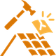 Orange icons of a hammer, solar panel, and sun, suggesting solar panel installation or maintenance