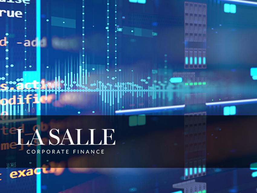Lasalle Corporate Finance logo over a blue digital cityscape background