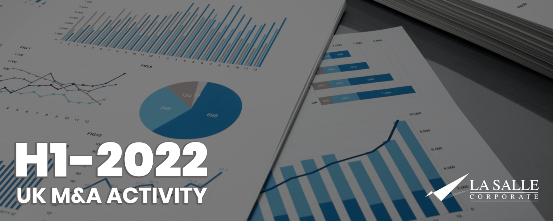 H1-2022 UK M&A activity report cover with blue charts and LaSalle logo