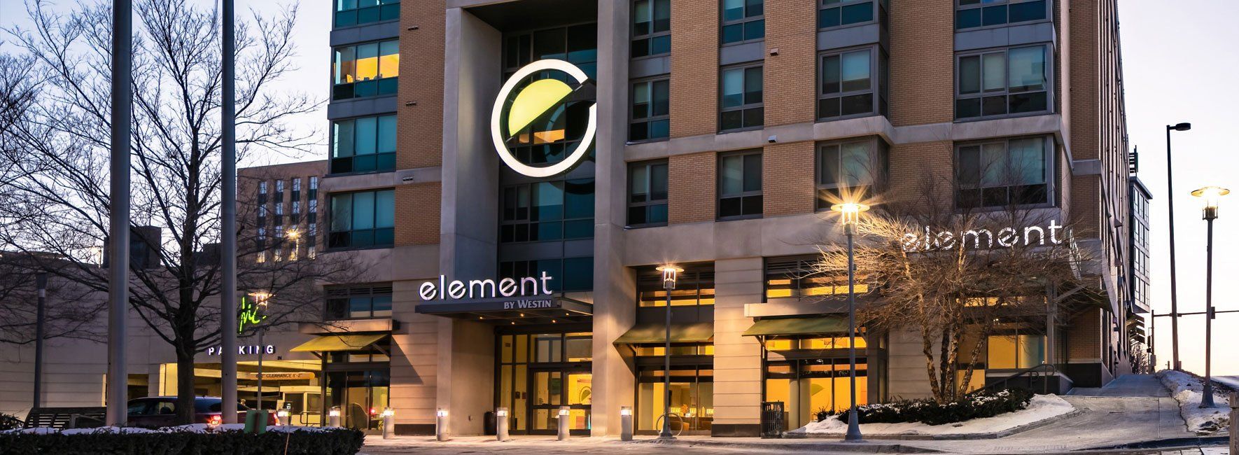 A large building with the word element on it