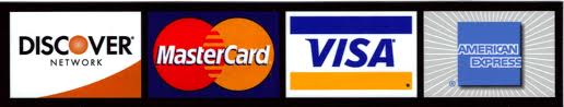 Discover, MasterCard, Visa, and American Express payment logos on a white background