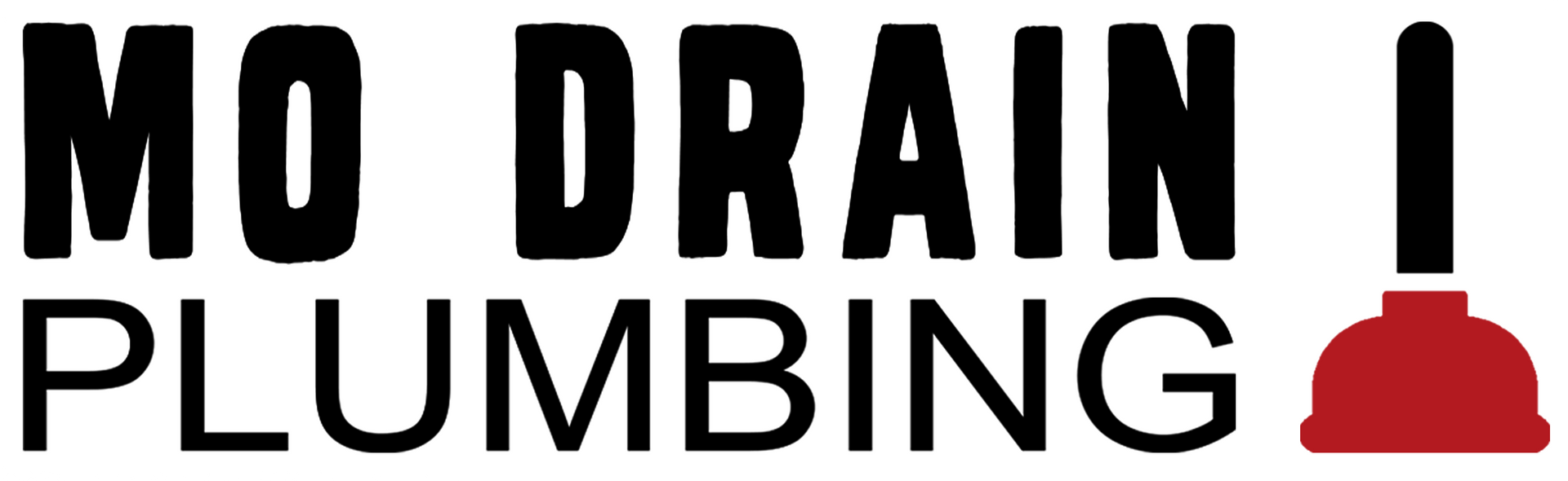 A logo for mo drain i plumbing with a red plunger