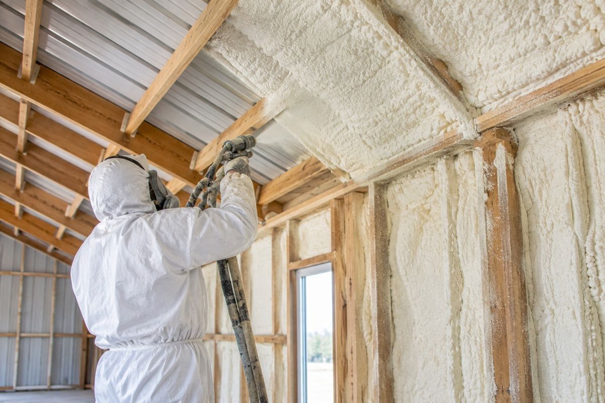 Contractor applying closed-cell spray foam insulation
