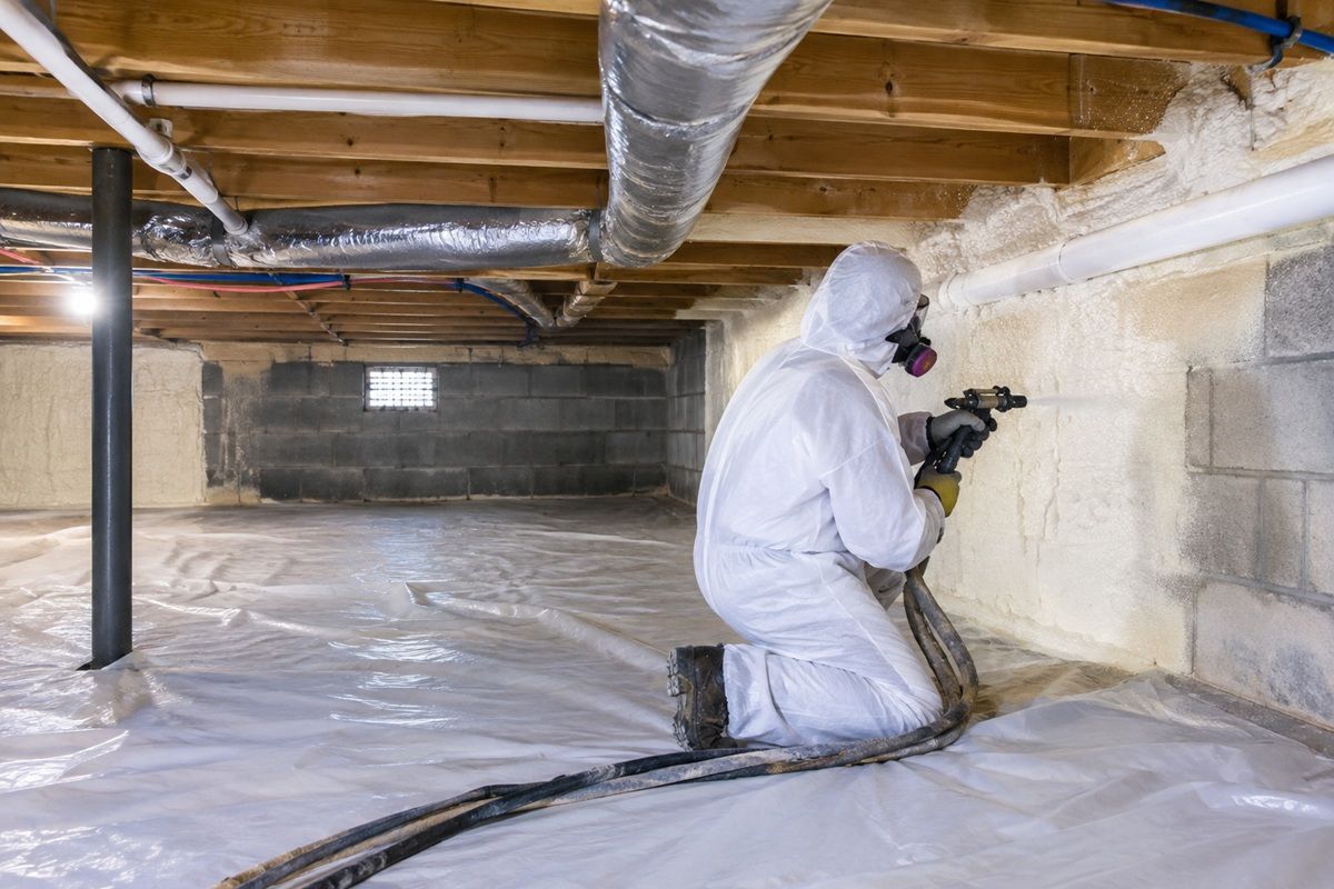 Crawl space spray foam insulation installation
