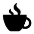 A black and white silhouette of a cup of coffee with steam coming out of it.