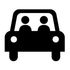 A black and white icon of a car with two people in it.