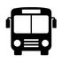 A black and white silhouette of a bus on a white background.