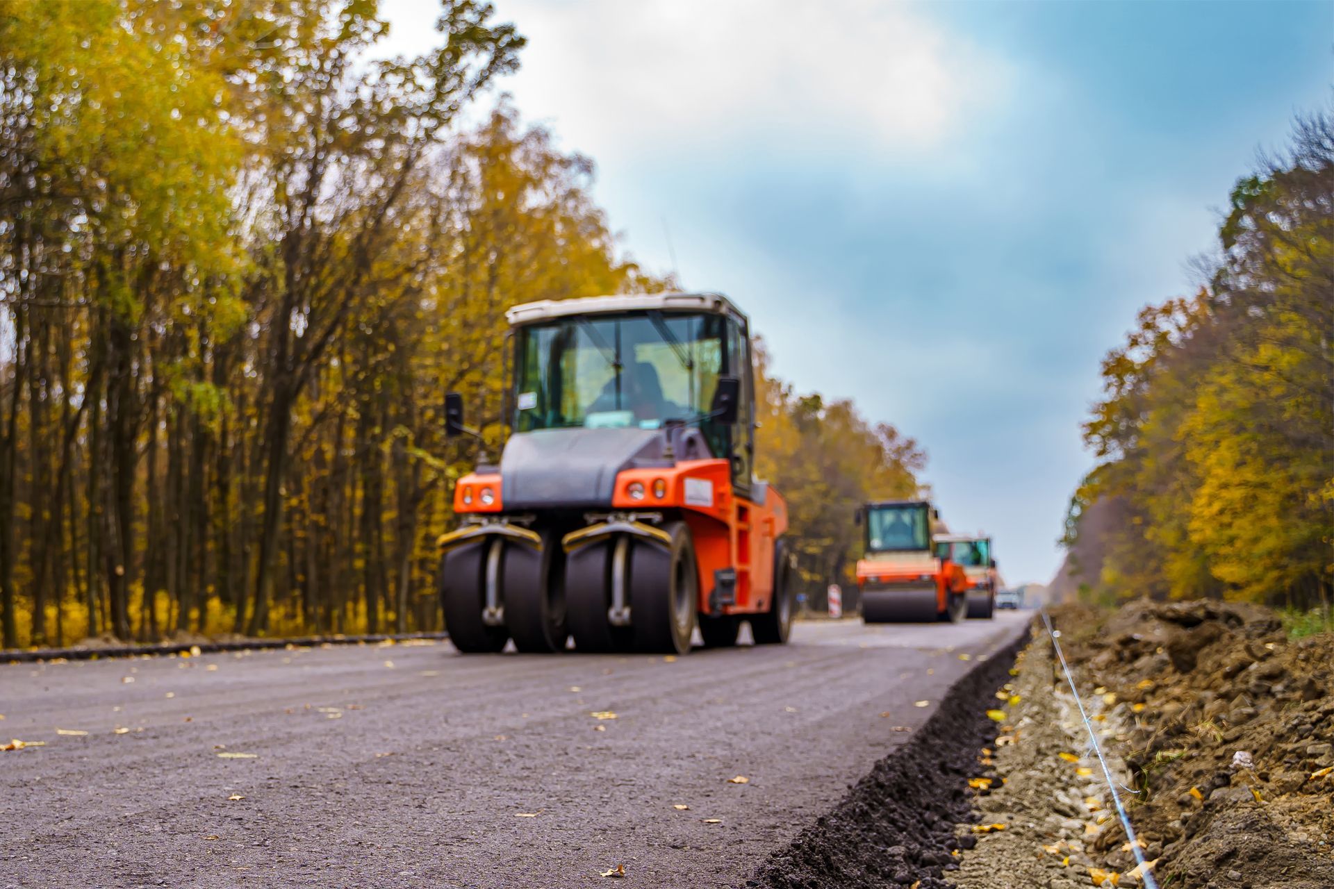 Asphalt rollers on road