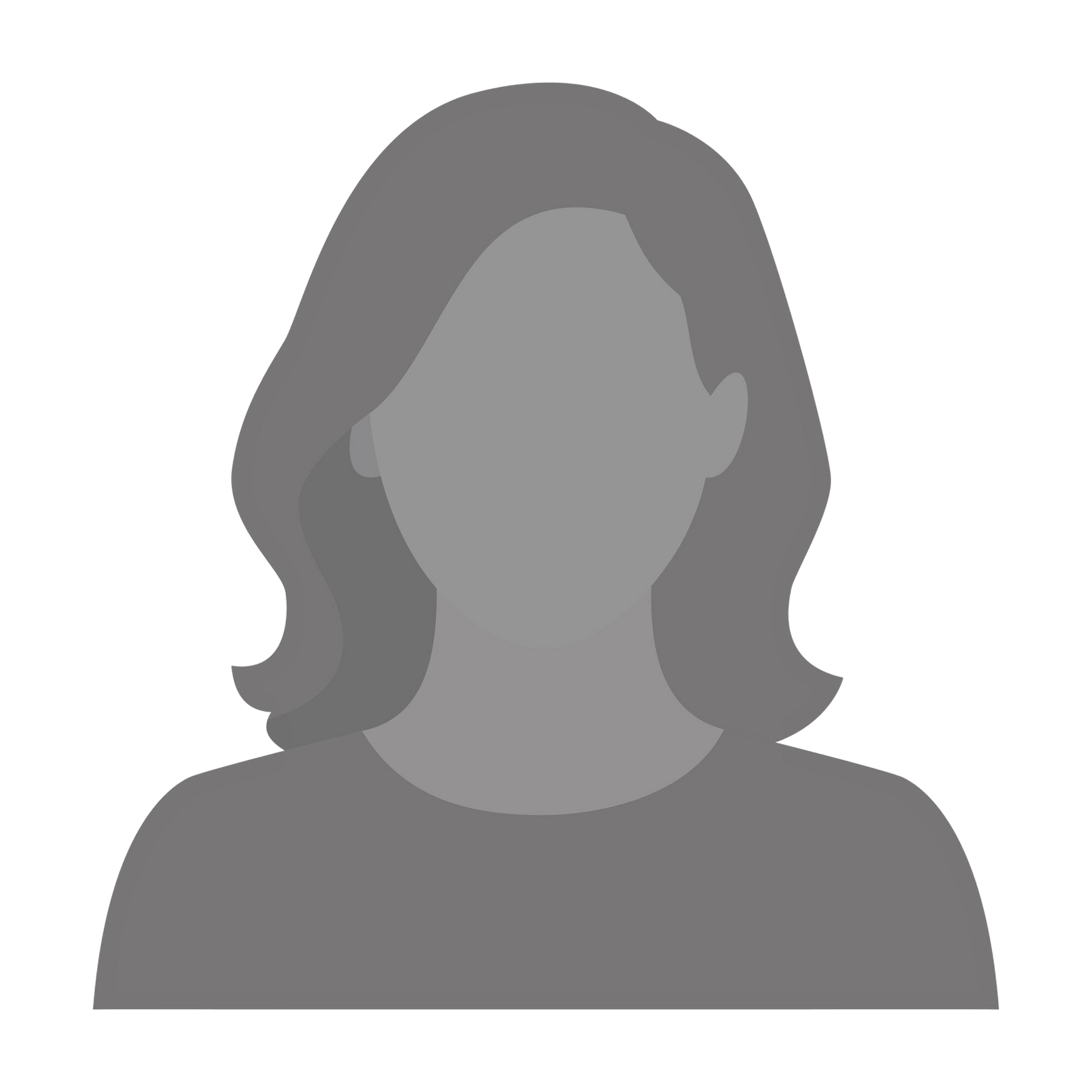 Gray silhouette avatar with shoulder-length hair on a white background