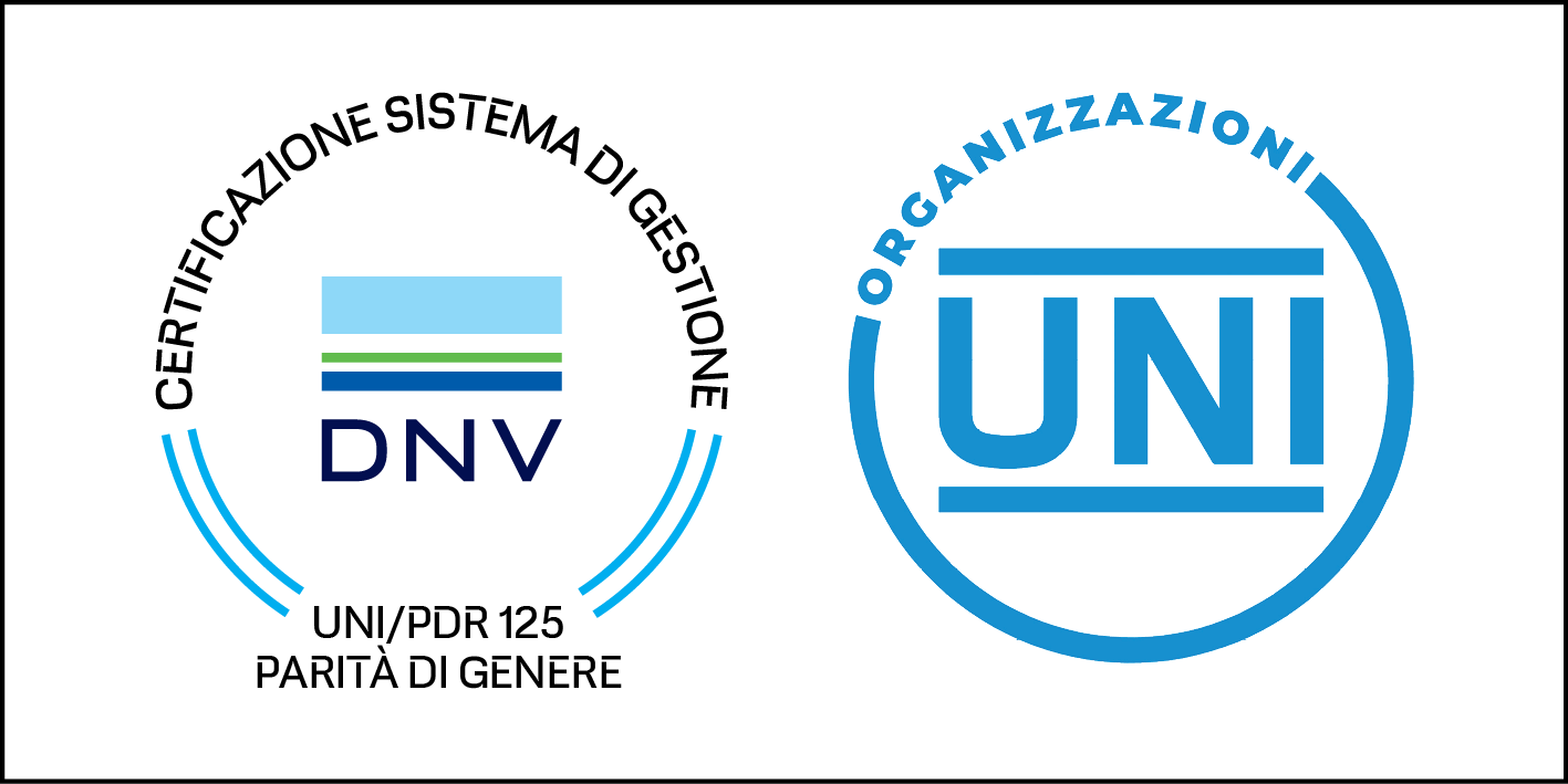 Loghi per la certificazione DNV per la parità di genere e per le organizzazioni UNI.