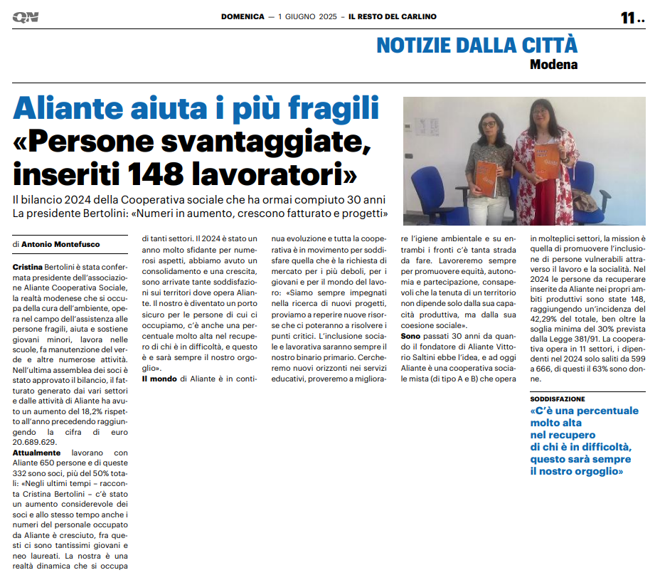 Articolo di giornale dal titolo