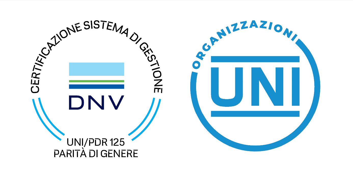 Loghi per la certificazione DNV per la parità di genere e per le organizzazioni UNI.