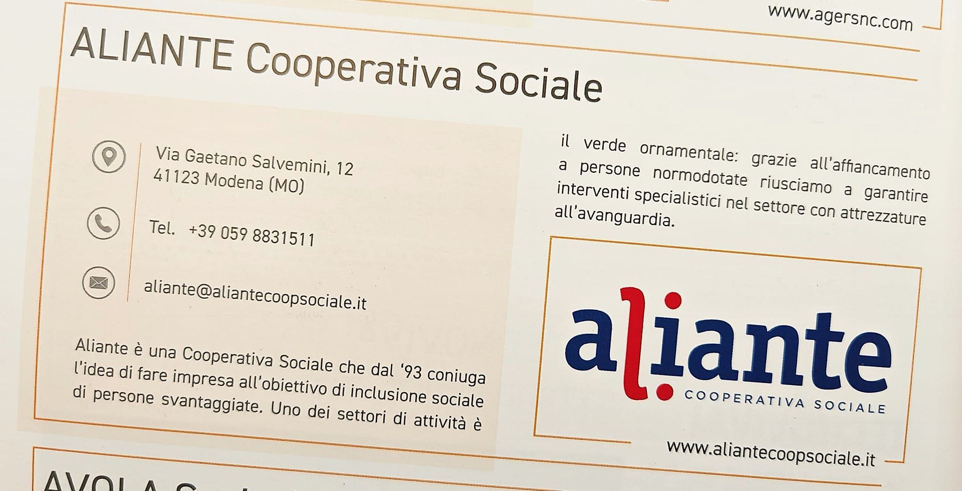 Informazioni sulla Cooperativa Sociale Alainte: logo, indirizzo, numero di telefono, sito web.