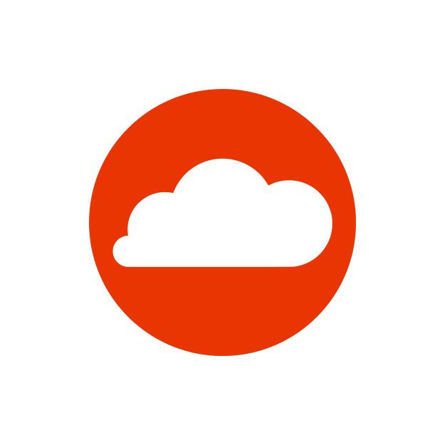 A white cloud in a red circle on a white background.