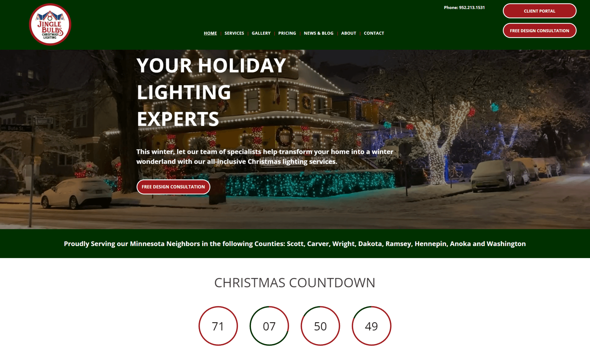 website design and development - jingle bulbs christmas lighting