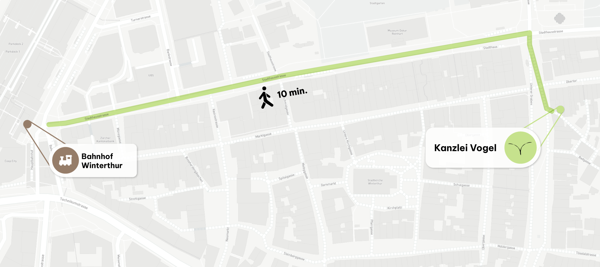 Eine Karte einer Stadt, durch die eine grüne Linie verläuft.