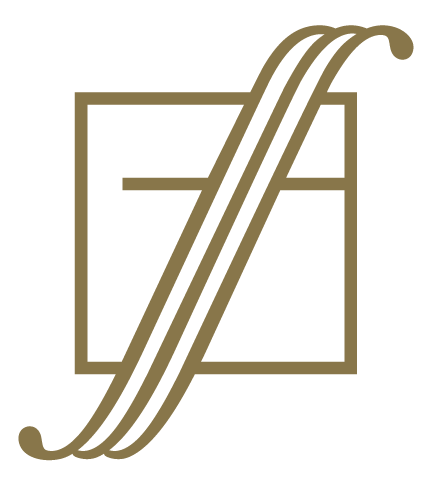 A gold, stylized letter