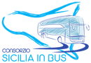 Logo per Consorzio Sicilia in Bus con un autobus stilizzato a linee blu e una grafica a onde fluide