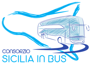 Logo per Consorzio Sicilia in Bus con un autobus stilizzato a linee blu e una grafica a onde fluide
