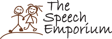 Logo reading “The Speech Emporium” with two smiling stick figures above the text.
