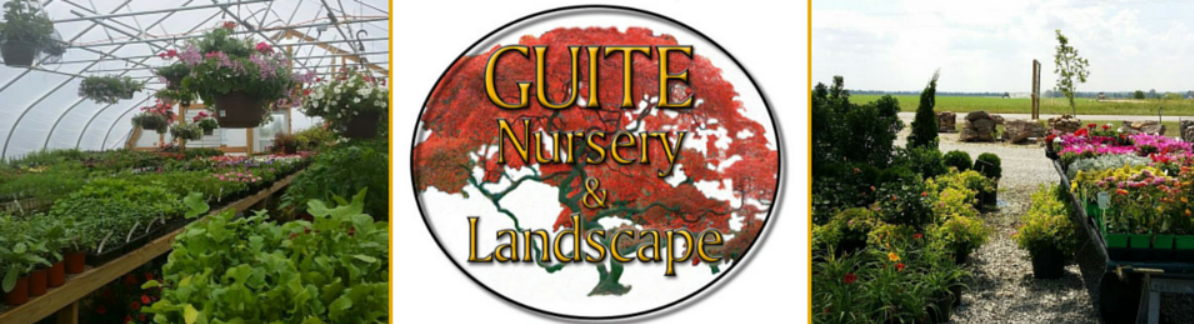 Greenhouse nursery rows with potted plants and a central garden logo reading “Cuttin’ Up Landscaping”