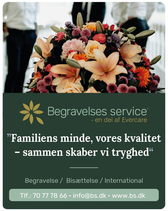 En annonce for begravelsesservice viser en buket blomster