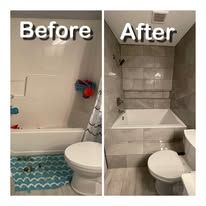 Modern bathroom with glass enclosed shower
