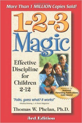 Book cover for “1-2-3 Magic” with red background, large title text, and a family photo at the bottom.