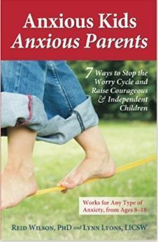 Book cover for “Anxious Kids, Anxious Parents” with children walking on a slackline outdoors