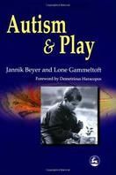 Book cover reading “Autism & Play” with a blue background and a grayscale child playing