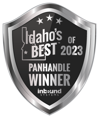 Silver-and-black award badge reading “Idaho’s Best 2023 Panhandle Winner” with Inbound Systems logo