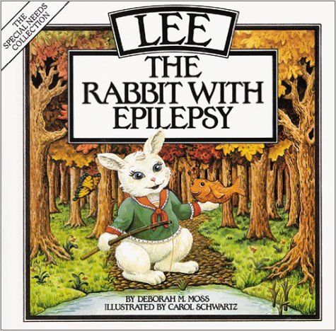 Book cover of “Leef the Rabbit with Epilepsy,” showing a white rabbit in a green coat in a forest.