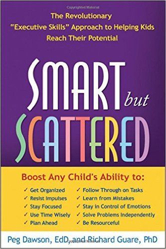Book cover for “Smart but Scattered” with purple and yellow design and subtitle about helping kids reach their potential