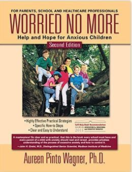 Book cover: “Worried No More” with family in a tree, beige background, by Aureen Pinto Wagner, Ph.D.