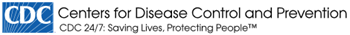 CDC logo with blue icon and text “Centers for Disease Control and Prevention” on white background