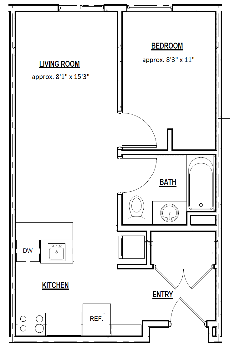 One Bedroom E3 Dimensions