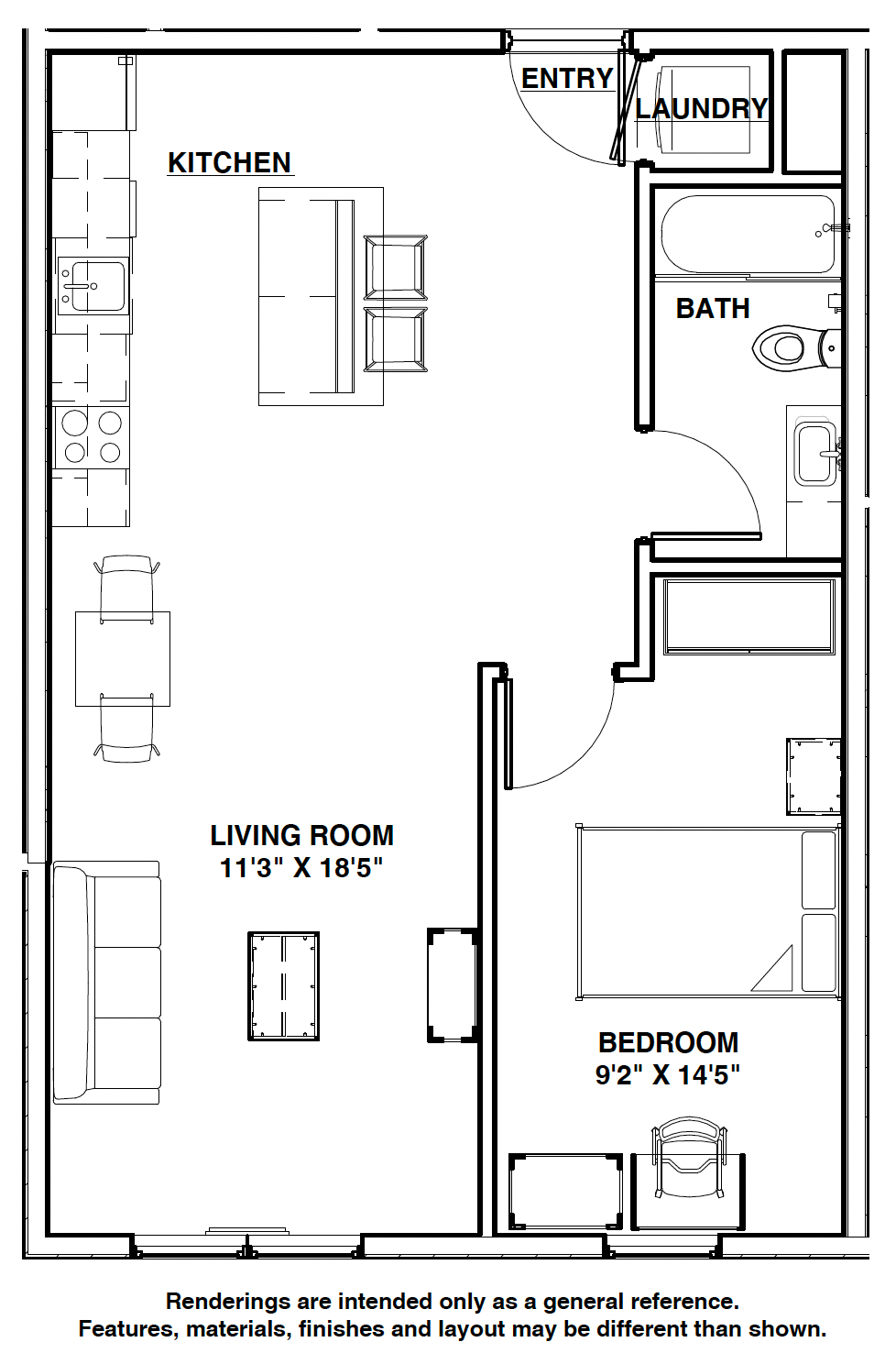One Bedroom B Dimensions