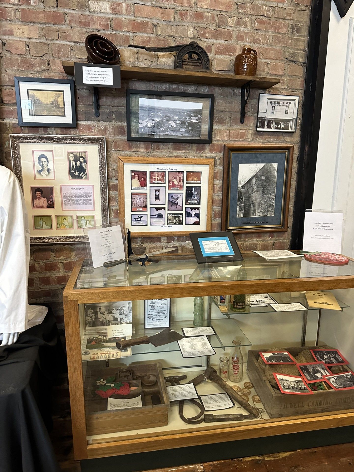 museum exhibits including documents and photos