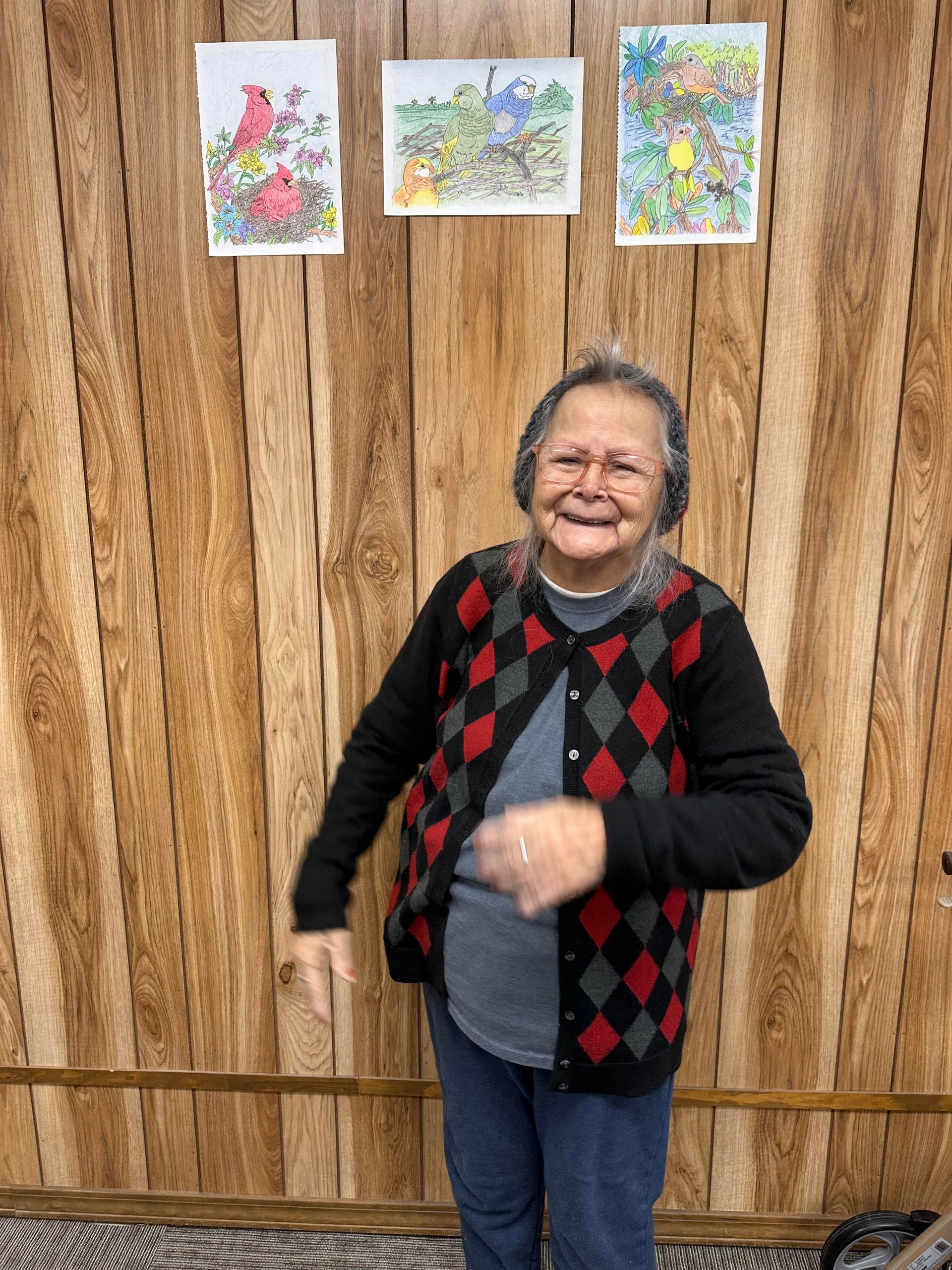 Lady poses at the Community Building