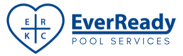 A logo for everready pool services with a heart in the middle
