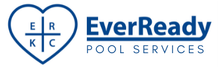 A logo for everready pool services with a heart in the middle