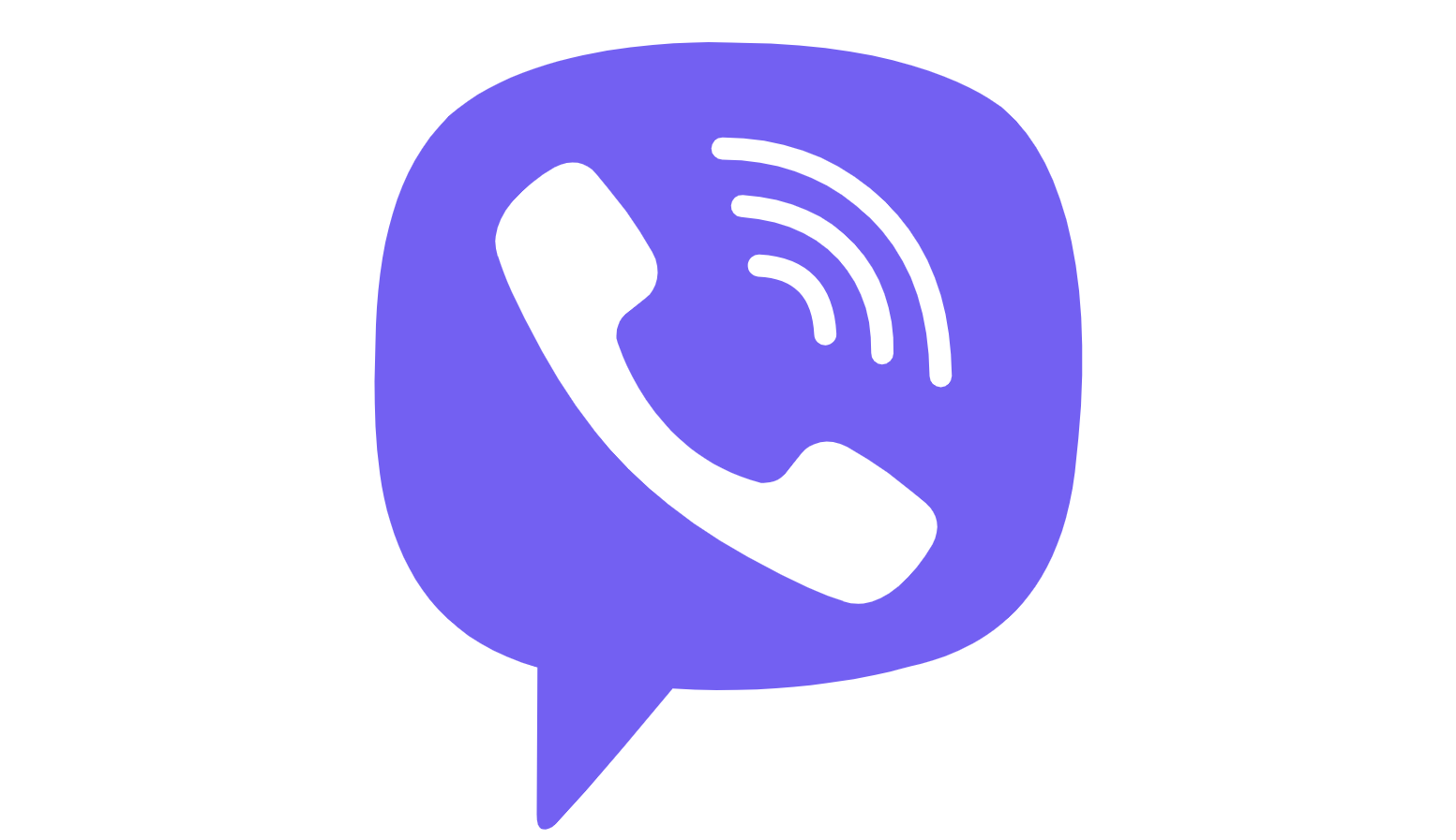 Λογότυπο εφαρμογής Viber: λευκός δέκτης τηλεφώνου με ηχητικά κύματα σε μια μωβ φούσκα ομιλίας.