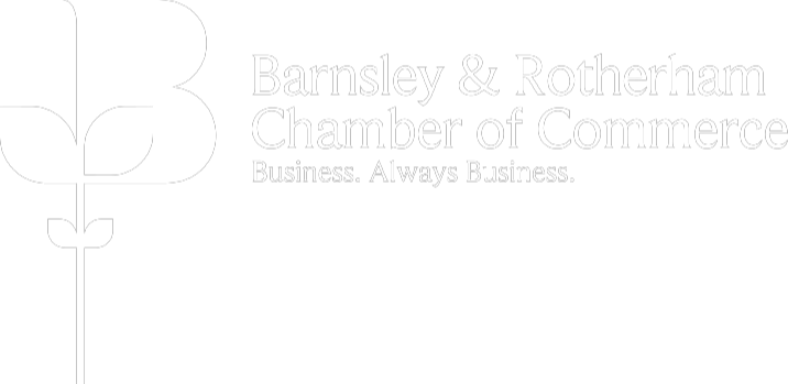The barnsley & rotherham chamber of commerce logo is a white logo on a white background.