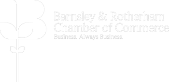 The barnsley & rotherham chamber of commerce logo is a white logo on a white background.
