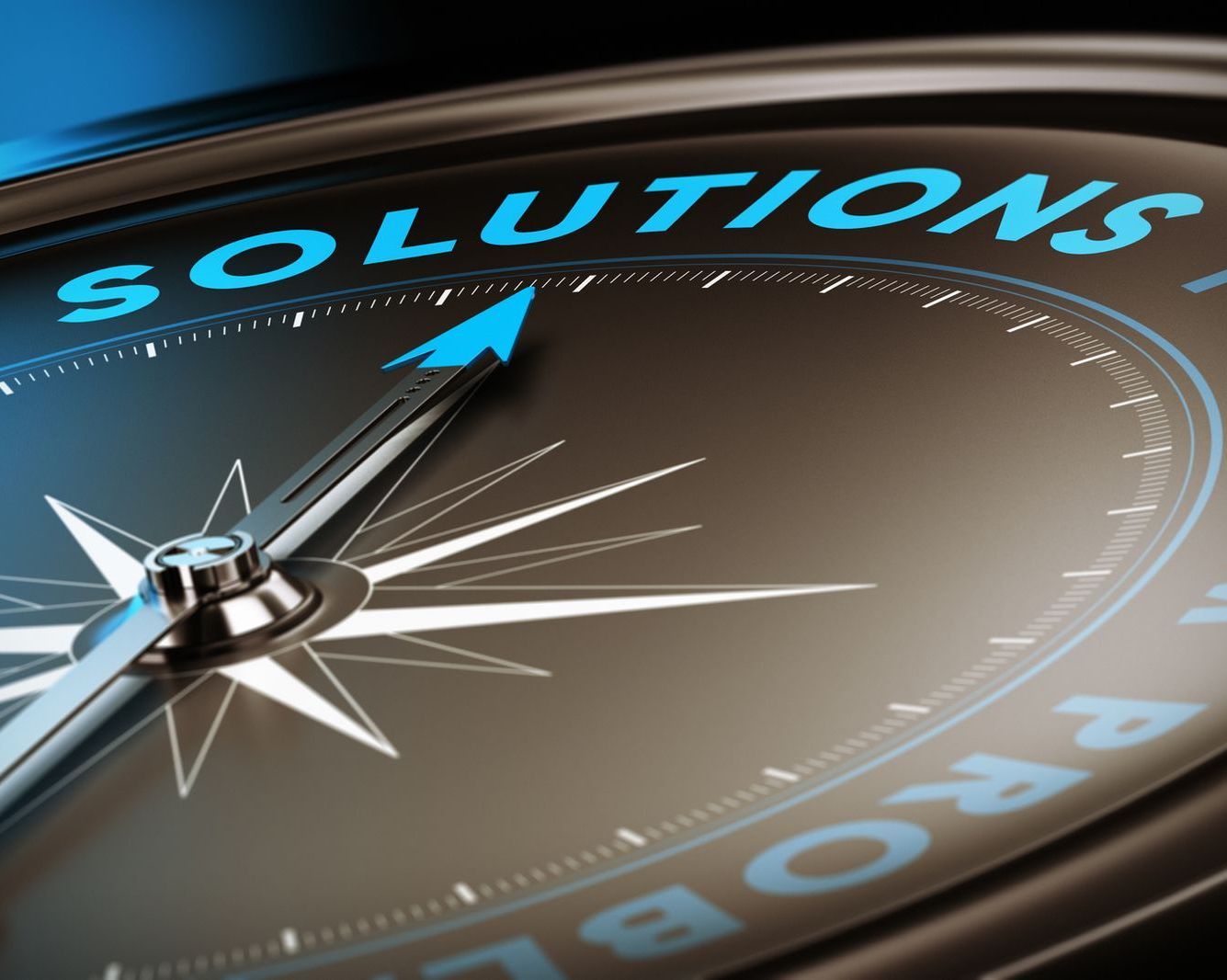 A clock with the word solutions on it