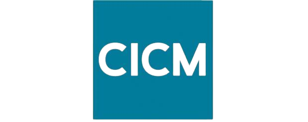 A blue square with the word cicm on it