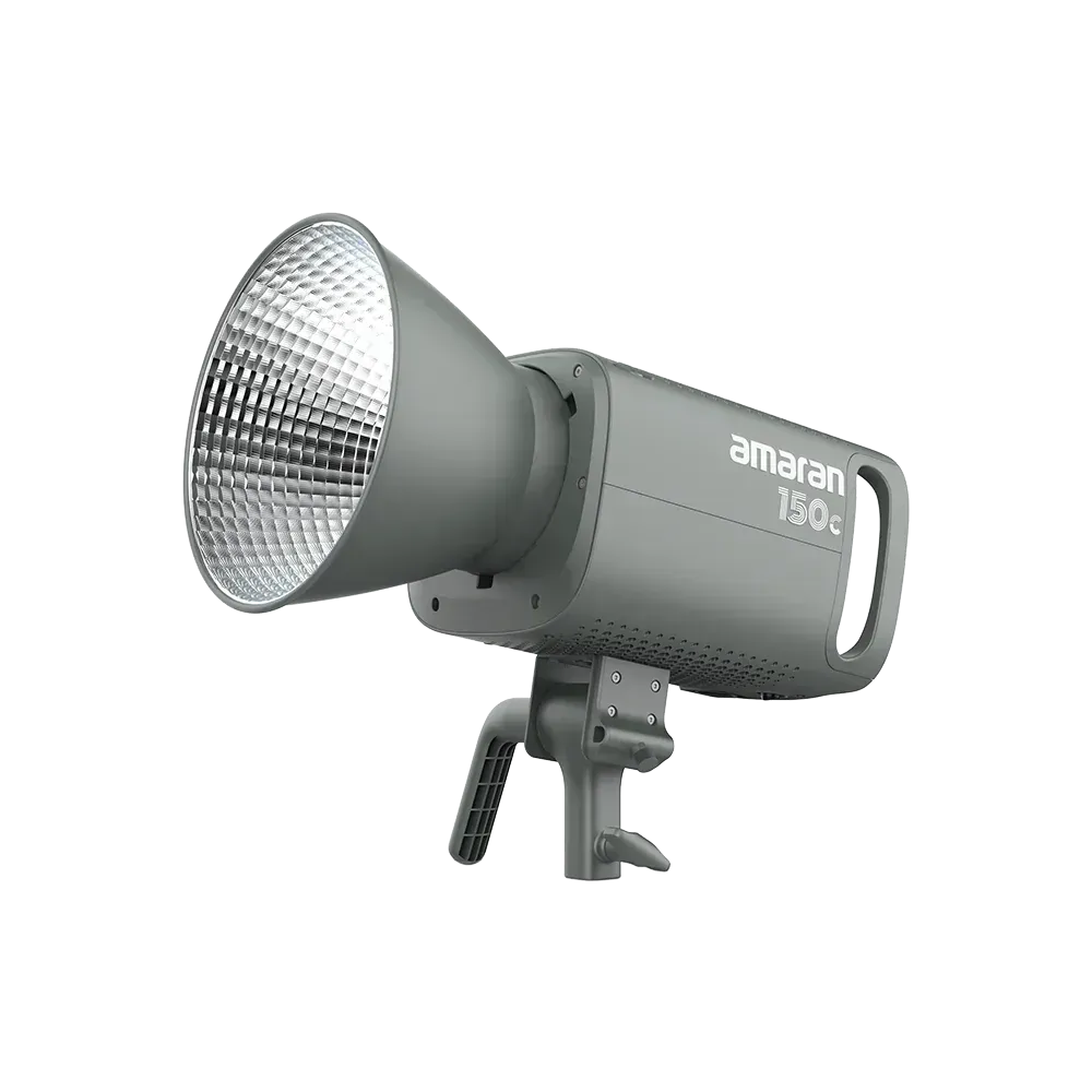 Gray Amaran 150d studio LED video light with reflector and handle