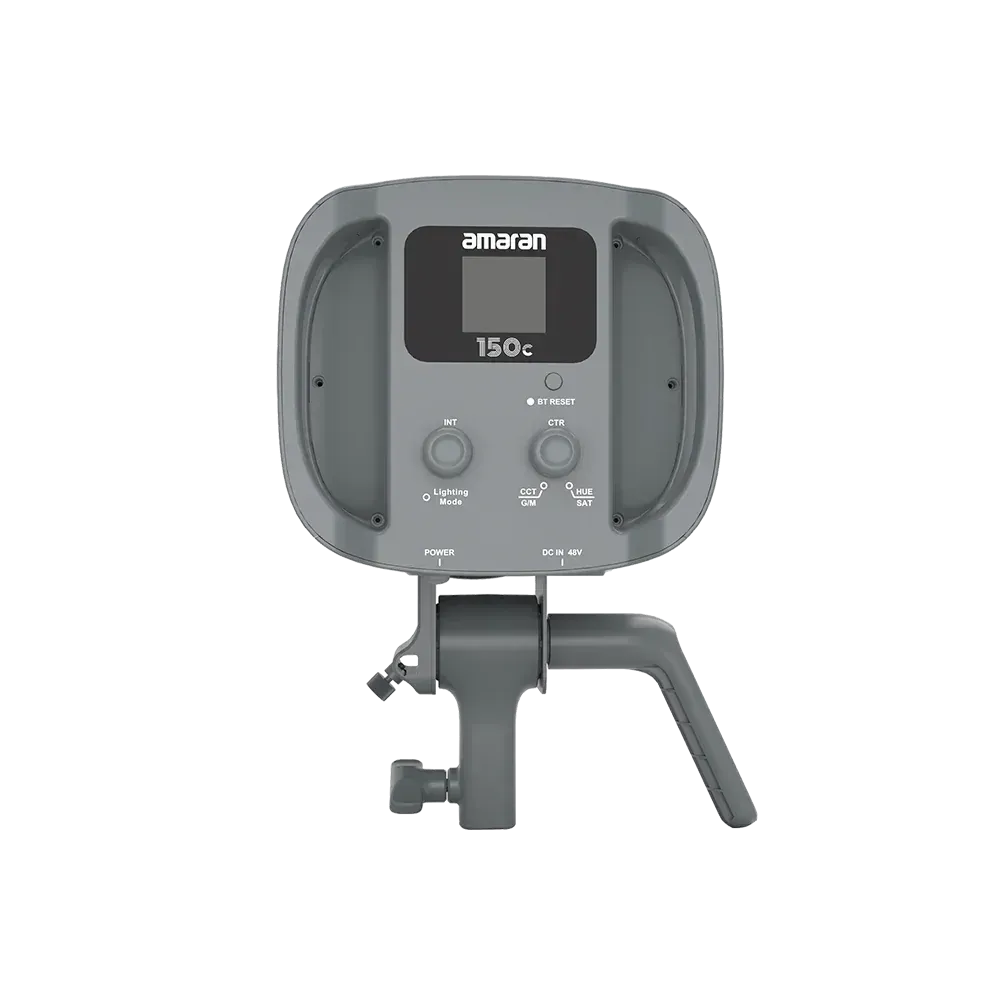 Gray Airmar marine instrument with display, knobs, and mount on a white background