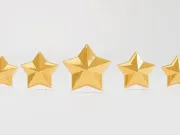 Five gold star icons on a light gray background, with the center star larger than the others