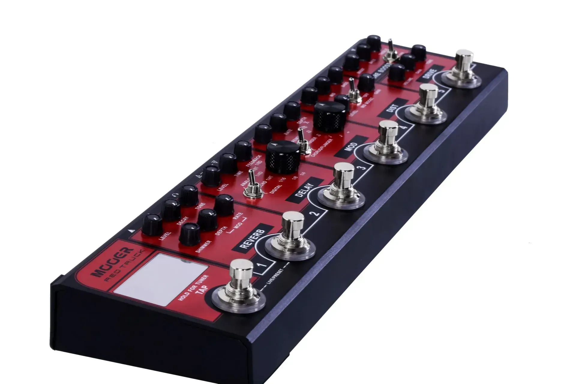 Guitar multi effects pedal board with knobs and switches